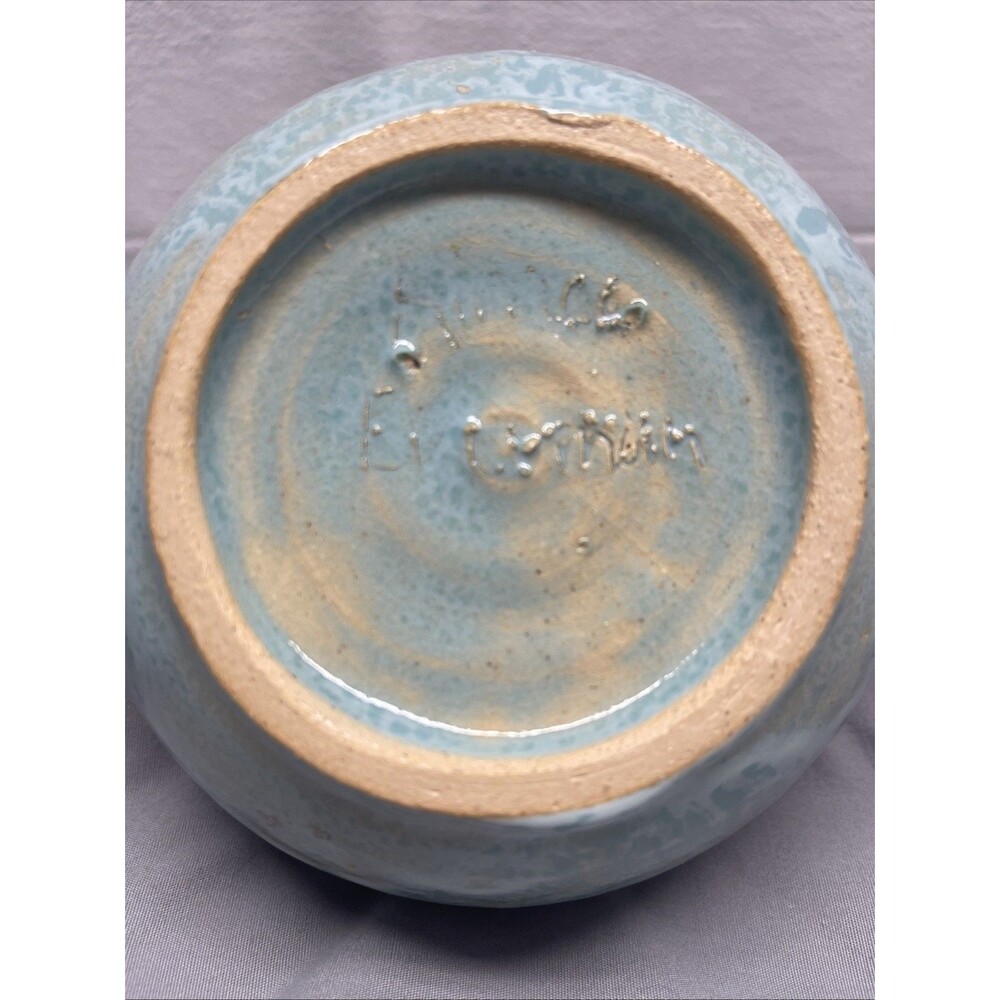 Studio Art Pottery Bowl Dish Signed 6” Diameter 3" Tall Crushed Glass Bottom EUC - Picture 5 of 9